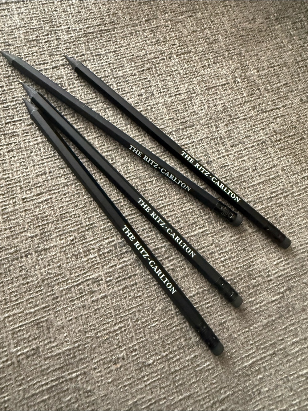 NEW Set of 4 The Ritz-Carlton Black Wooden Pencils Hotel Logo Pencil